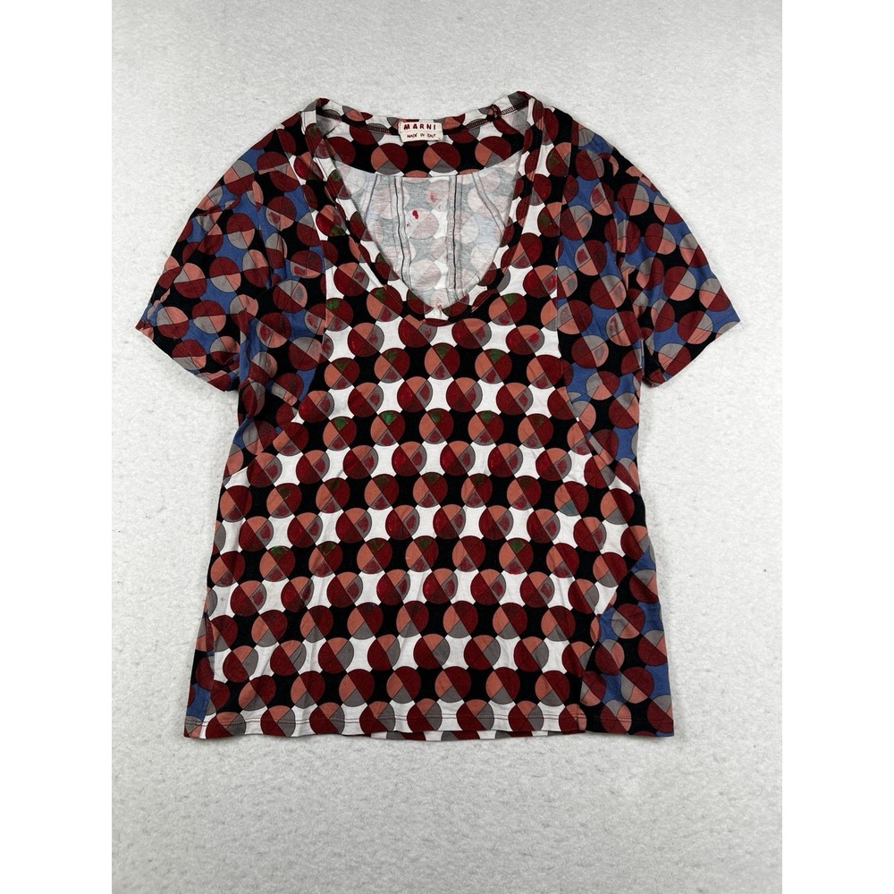 Authentic Marni Abstract Scoop Neck T Shirt Red Blue EUC